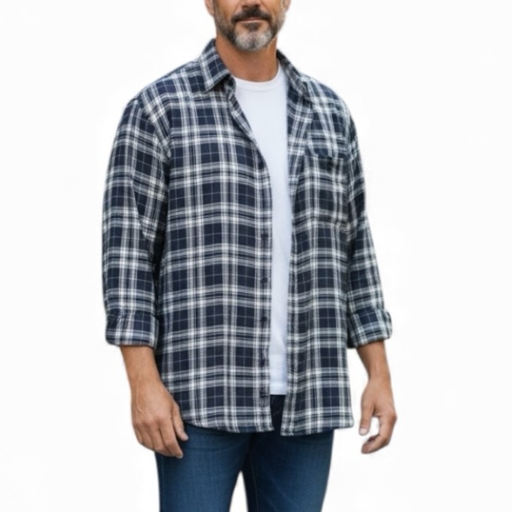 Banana Republic Navy Blue White Plaid Checkered Button Down Shirt Size XL